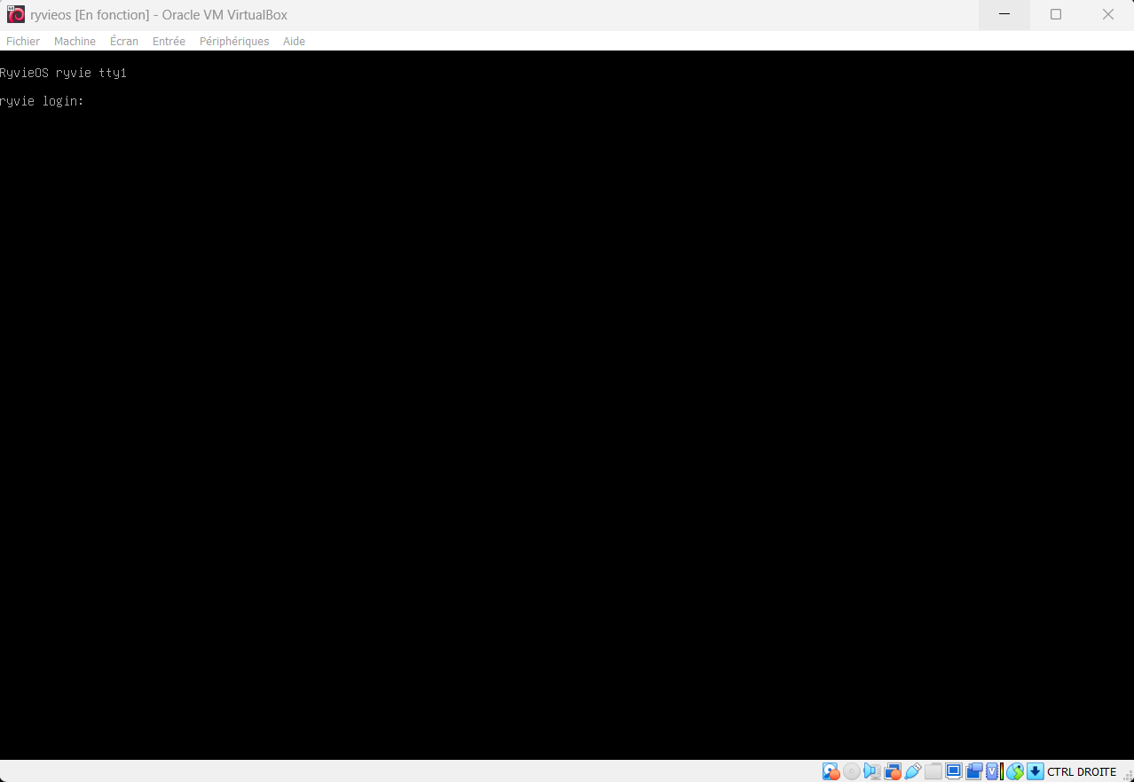 Installation complete — RyvieOS login screen