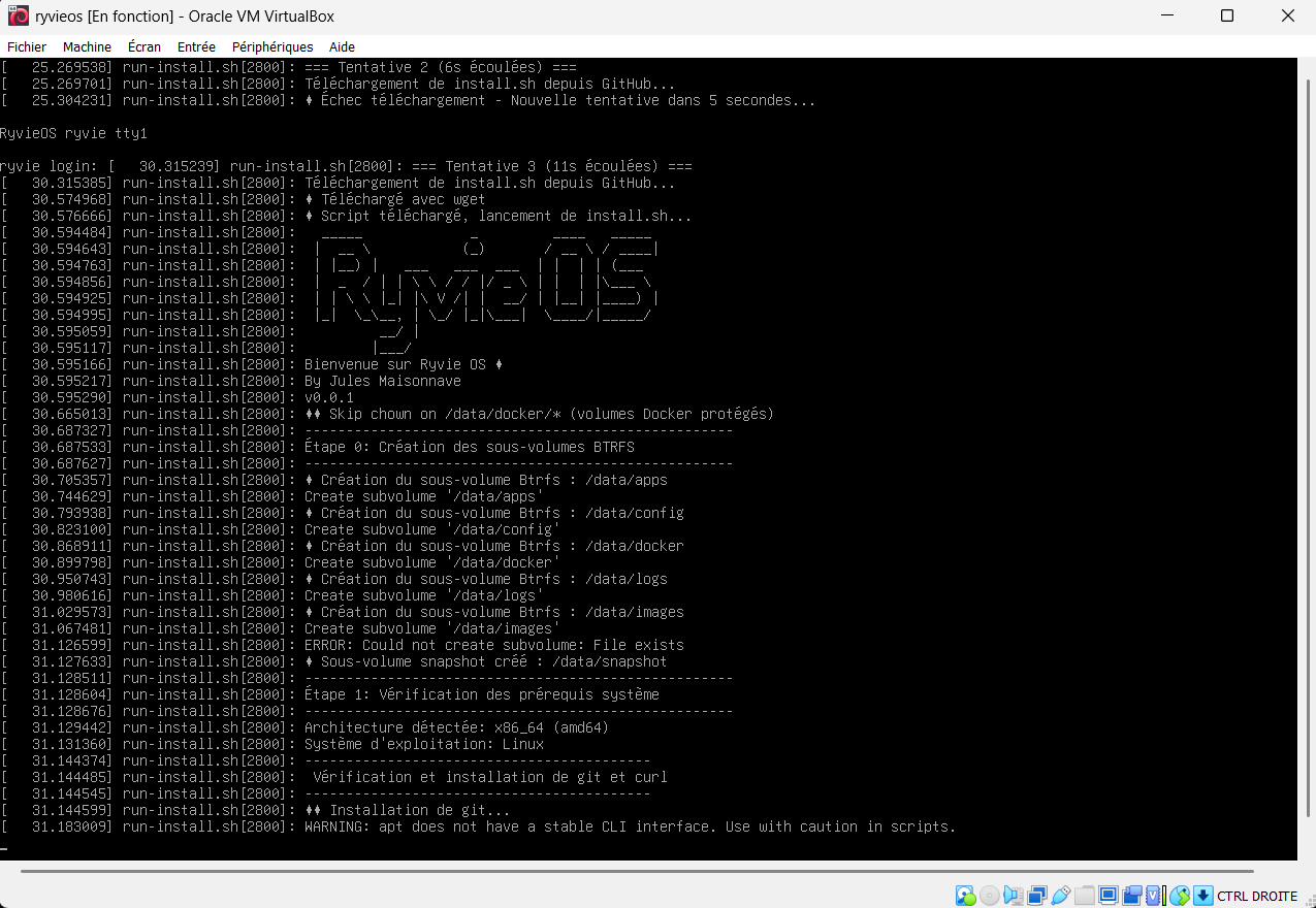 Automatic RyvieOS installation script in progress