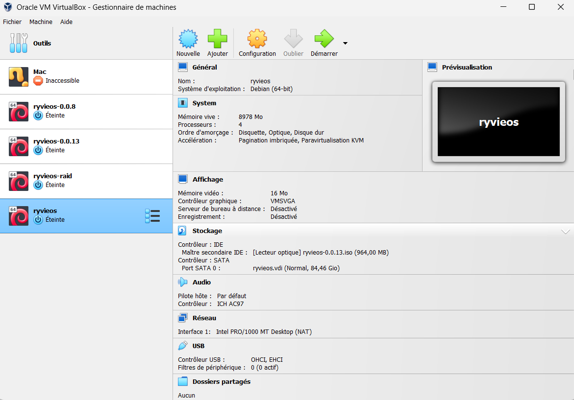 Summary of the VM configuration