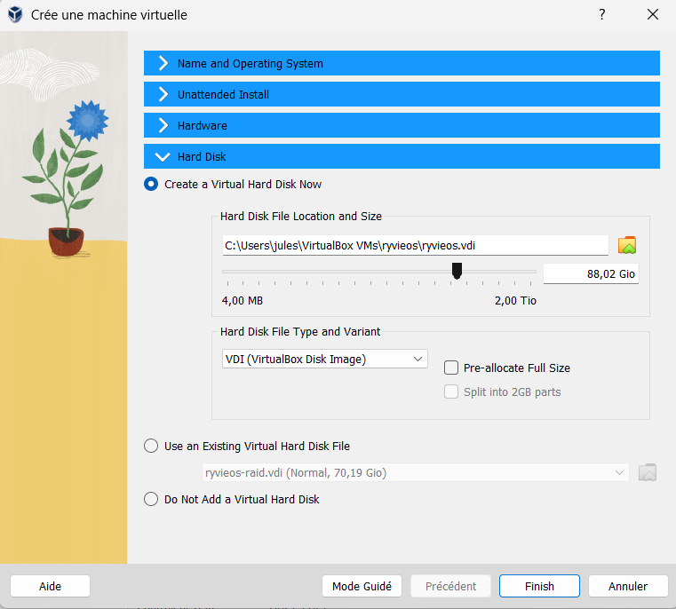 Hard disk configuration in VirtualBox